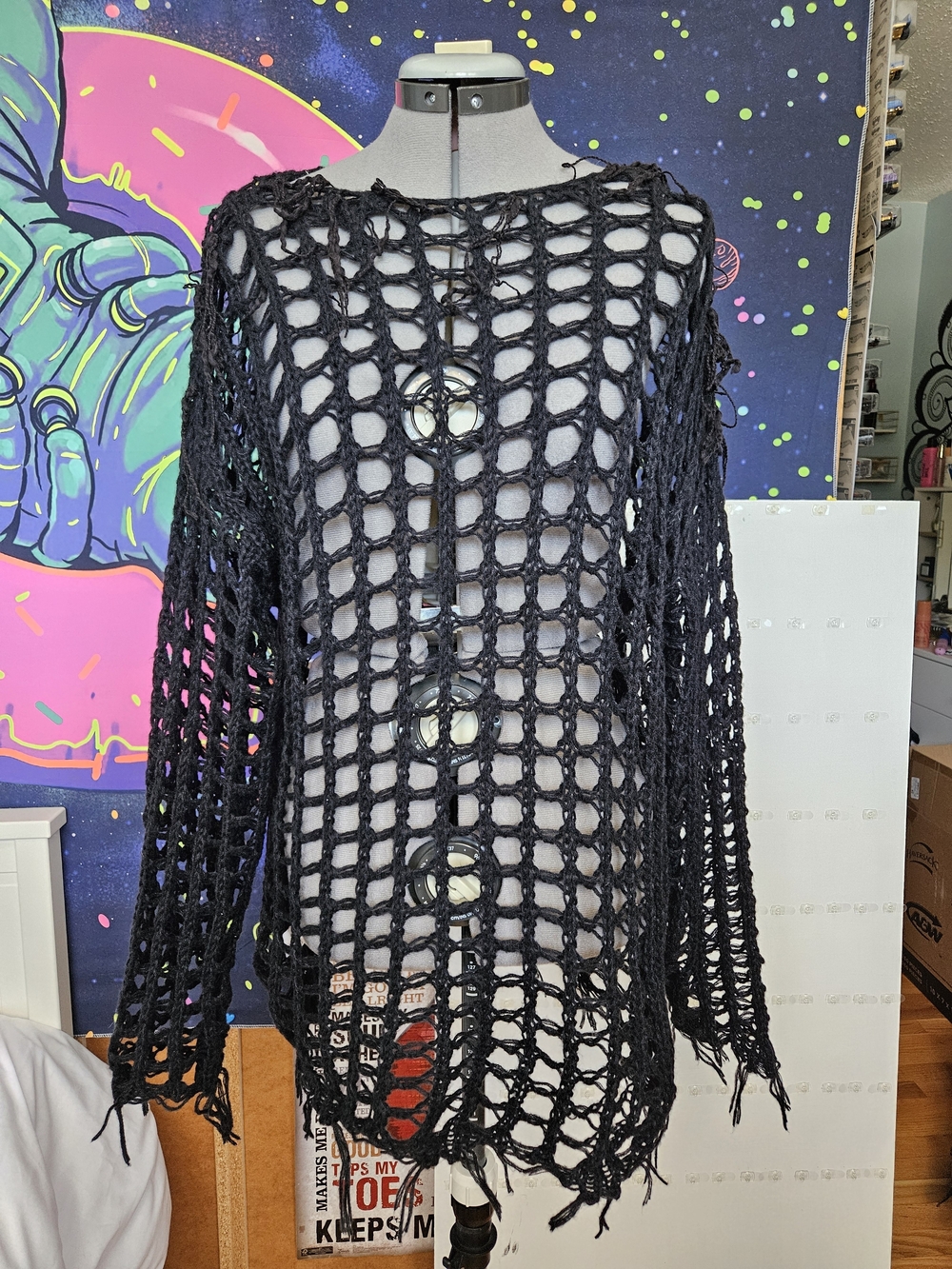 Open-Knit Black Crochet Cover Up